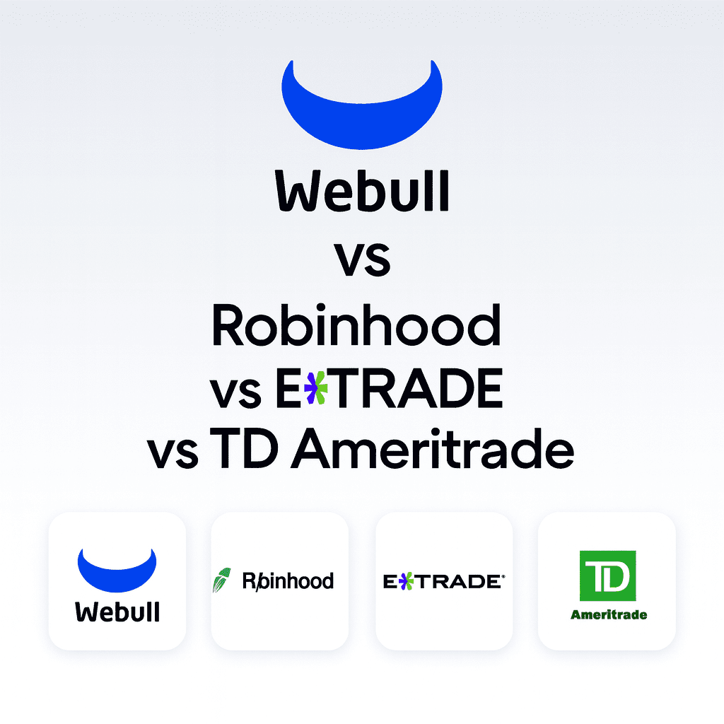 Webull logo glowing above trading charts and candlesticks – custom DamnPropFirms review image showcasing stocks, options, futures, and crypto trading in 2025.