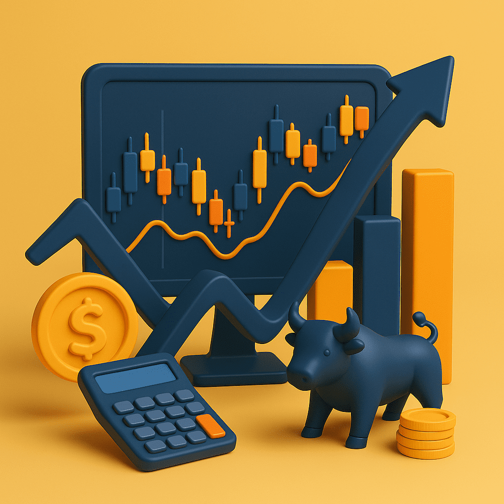 3D render of a futuristic trading setup with neon purple and green charts representing end-of-day drawdown performance for futures prop firms.