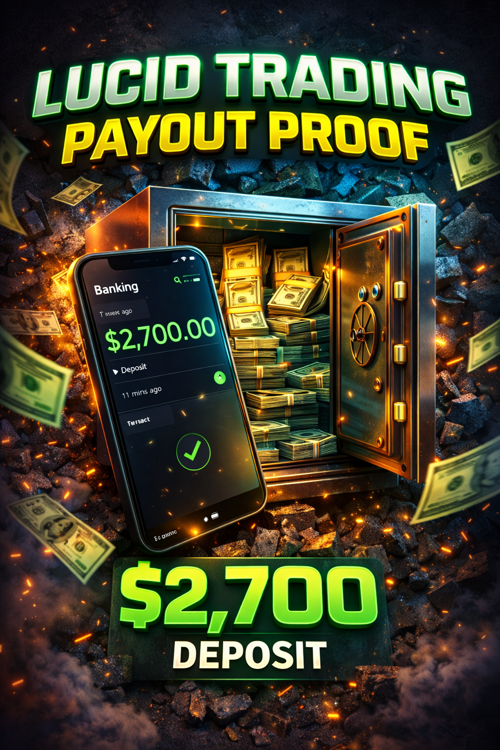 Lucid Trading payout proof showing a $2700 deposit from a $3000 payout request on a LucidDirect instant funded account