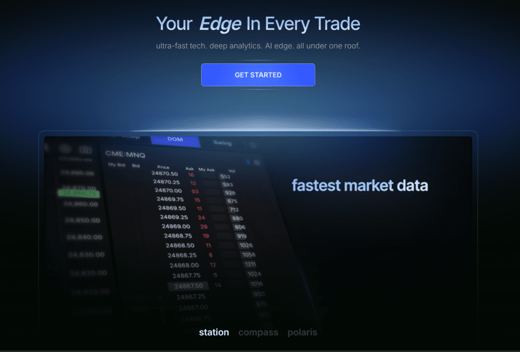 Tradesea trading platform dashboard showing fast market data, DOM order flow, and futures trading interface during live market conditions