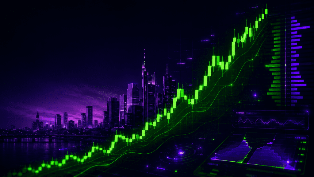 DAX and Eurex futures trading chart with Frankfurt skyline representing futures prop firms that allow European index futures trading.
